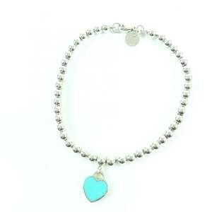 TIFFANY Authentic Silver Diamond Heart Charm Bracelet